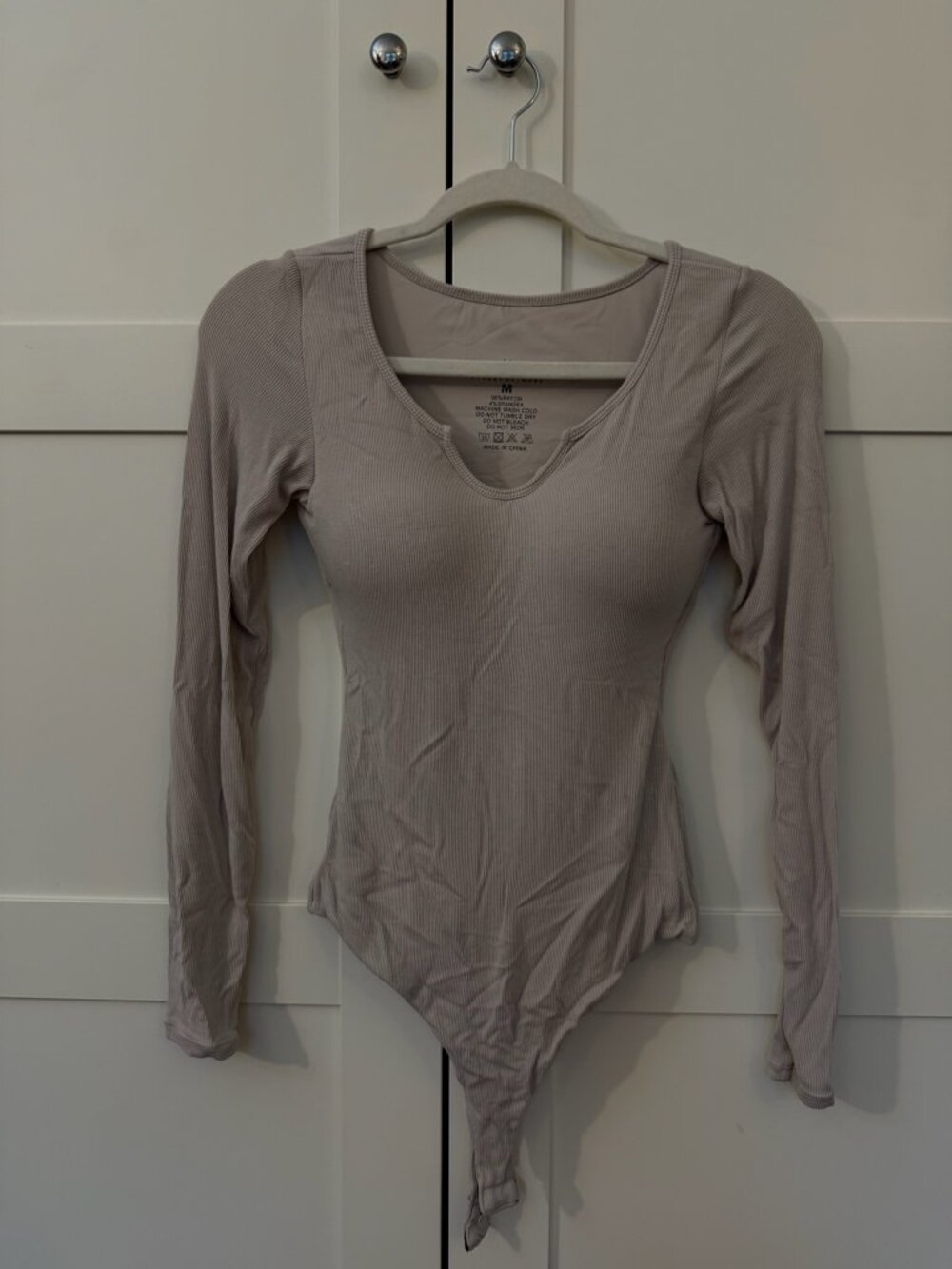 Klassy Network Brami Bodysuit Ribbed Splitneck Beige - Sz M with DD cup